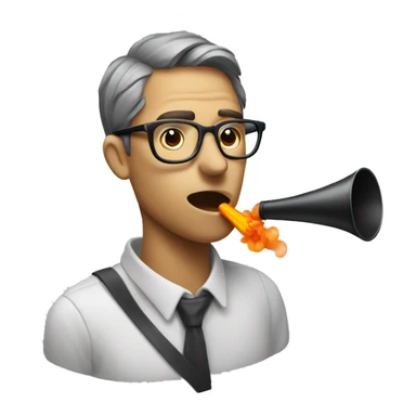 man with glasses blowwing a party blower sticker