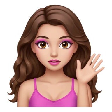 girl with long wavy brown hair, brown eyes, long lashes makeup, sexy pink lips, light to medium complexion, pink sexy top,slapping sticker