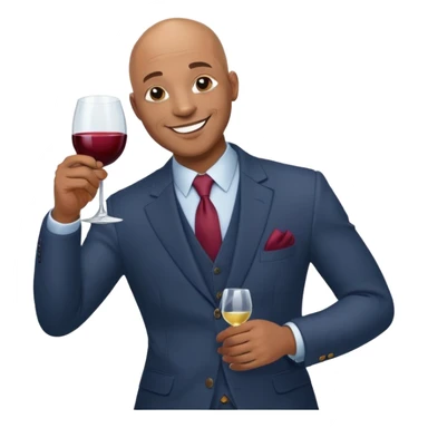 smiling bald African American man with wine glass sticker
