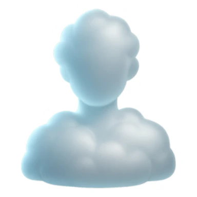 shoulder up, person consisting of white fluffy clouds, front view, matte glass style sticker
