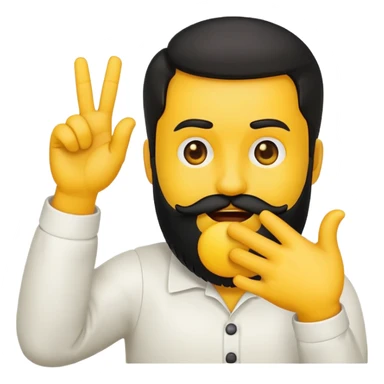yellow emoji, black beard, mouth to the side, hand gesturing 'no', one eyebrow up sticker