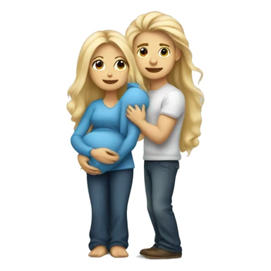 An emoji of a mother with long, flowing blonde hair standing confidently, next to her husband. In her arms, or in front of them, is a baby boy, representing a happy and loving family sticker