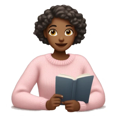 Pretty girl with light pink sweater reading cozy sticker