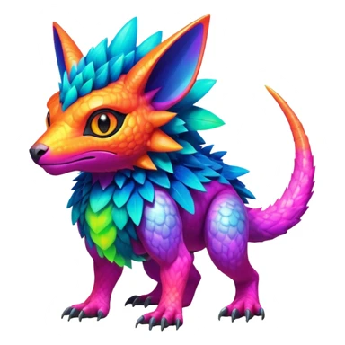 Tropical futuristic lush warm-colored colorful neon Fakémon-Digimon-Trico-Vernid-creature sticker