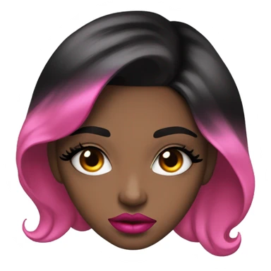 Black haired girl with thick eyelashes and bold orange lips and hot pink eye shadow sticker