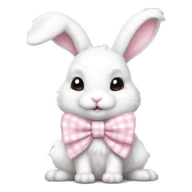 Adorable fluffy white rabbit with pastel pink gingham bow sticker