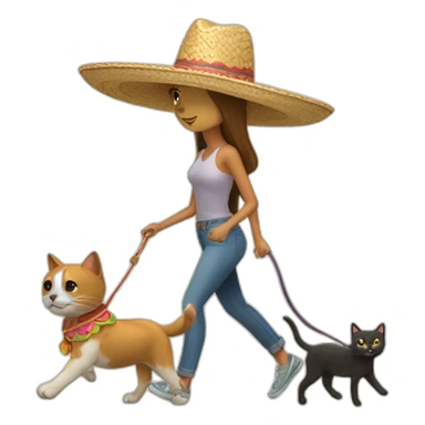 dog walking a cat wearing sombrero sticker