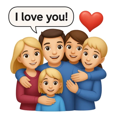 Add a speech bubble with the greeting 'I love you!' to the image, keeping the emoji style cheerful and expressive sticker