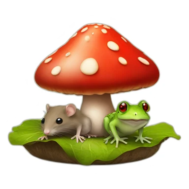 Rat on top of a red mushroom along with a frog sticker
