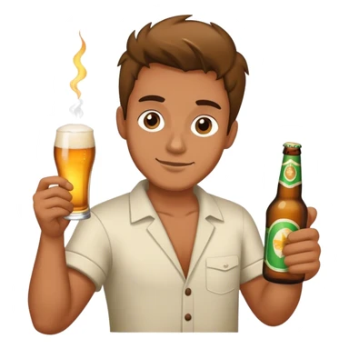 Guy with a joint holding a beer sticker