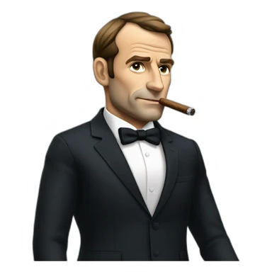 macron french president sit full body smoking a cigar in a suit sticker