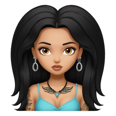 black long hair ,  pretty bratz baddie with small tattoo sticker