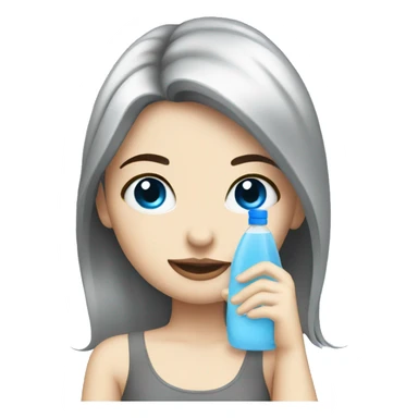 White girl with black hair and blue eyes drinking while cleaning  sticker