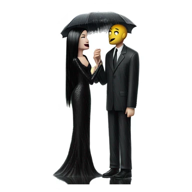 Realistic silkstone morticia addams gentle kissing sweetly Kurt Cobain in the rain. sticker