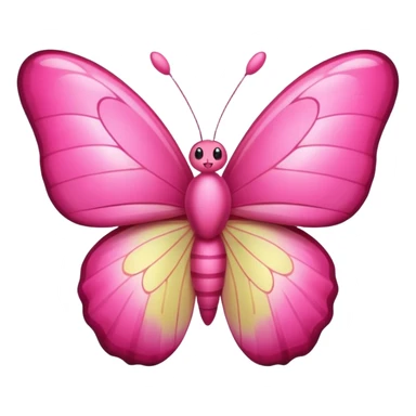 pink butterfly emoji, wings open, cute expression, apple style sticker