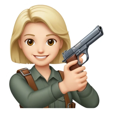 Smiling with a gun sticker