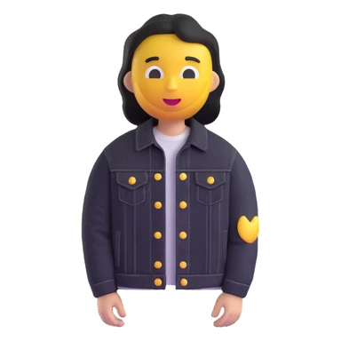 Change the character's outfit to a black denim jacket, keeping the 3D emoji style unchanged. sticker