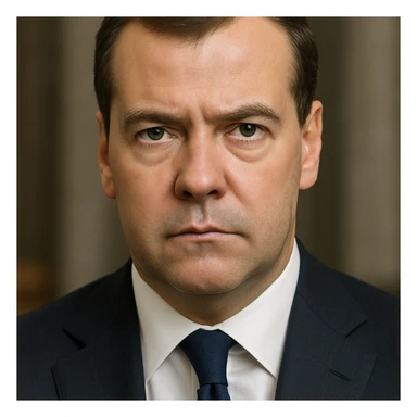 photorealistic, highly detailed portrait of Dmitry Medvedev with a serious expression and realistic facial features, maximum quality sticker