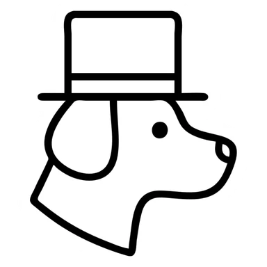 outlined icon of a dog with a tophat sticker