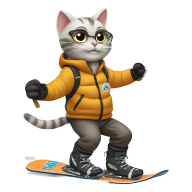 Cat on a snowboard holding a sign that says “LETS GO!!”  sticker