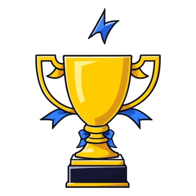 golden championship trophy with blue ribbons sticker