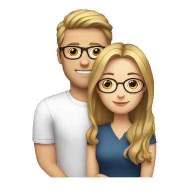 A white woman with brown hair and blonde highlights and a white man with brown hair and glasses hugging sticker