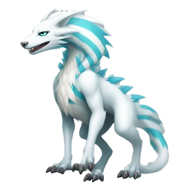 White elegant beautiful natural cute badass epic anthro modern albino sergal-vernid-Fakémon with cyan mane, with cyan edgy stripes, anthropomorphic, two-legged, digitigrade, full body sticker