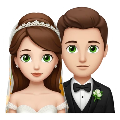 bride and groom white skin brown hair, bride has brown eyes, groom has green eyes sticker