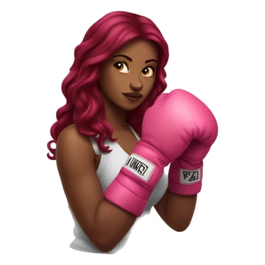 Beautiful tattooed  burgundy long haired woman boxing with pink gloves sticker
