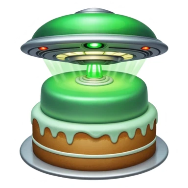 really big ufo flying higher and stealing in a green light very small little cake  sticker