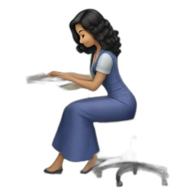 Seamstress with black hair and working on laptop sticker