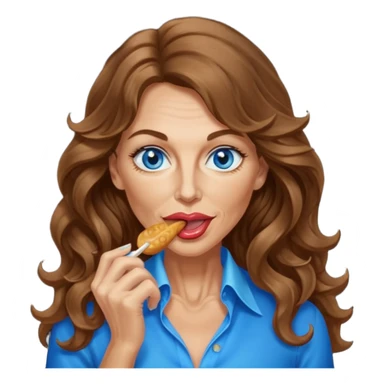 Extra Long wavy hair, brown hair, blue eyes Caucasian, age 50, sexy clothes, boobies, licking sticker