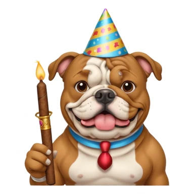 A Bulldog celebrating his birthday with a cigar  sticker