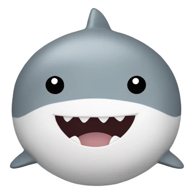 small round shark squishmallow, gray with white belly, tiny cute smile, black eyes sticker