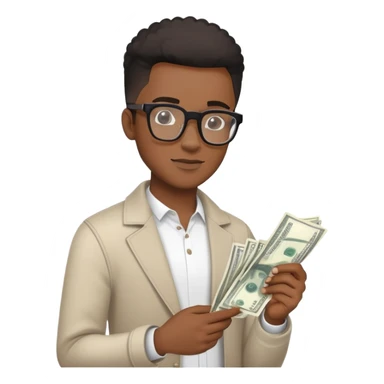  Venture capital. Young black man with stylish glasses a fade, in casual clothes and a term sheet and money sticker
