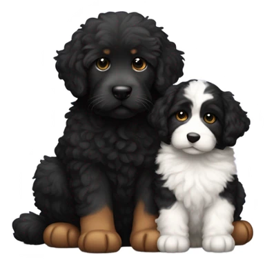 All Black cat with bernedoodle puppy sticker