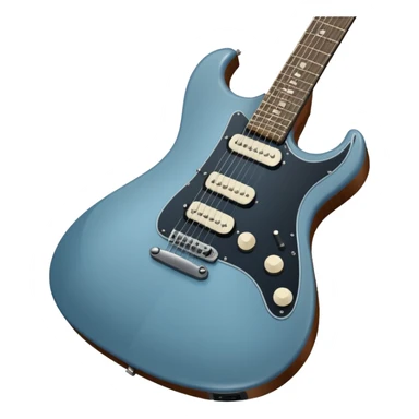 A gray-blue electric guitar with a black pick guard and only one volume knob sticker