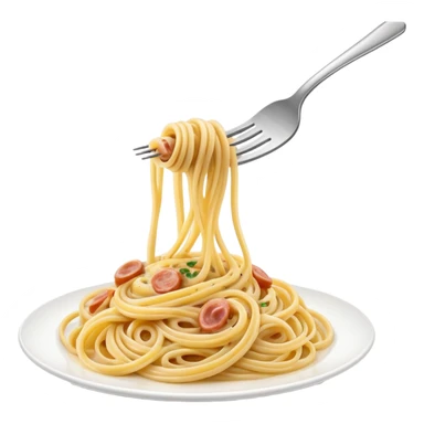 Fork with carbonara spaghetti twirled around it, isolated sticker