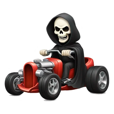 cartoon reaper driveing a hotrod  sticker