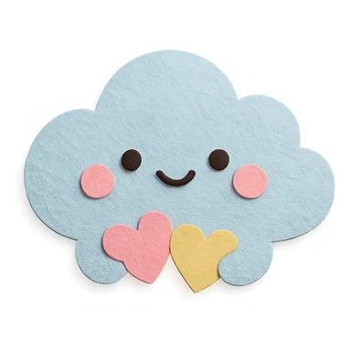 cute puffy cloud holding tiny pastel hearts, soft pastel palette, no arms or legs, full body, paper craft style sticker