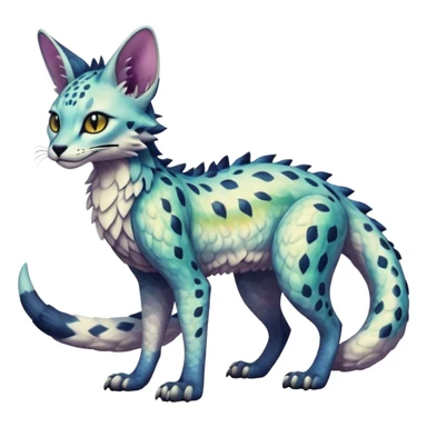 Epic scaley scaled iridescent complex detailed realistic aesthetic-scenic-Fakémon-Trico-Sergal-Serval-Vernid-creature sticker