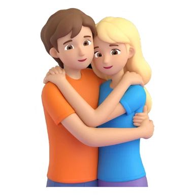 brown-haired girl hugging a blonde boy, emoji style sticker
