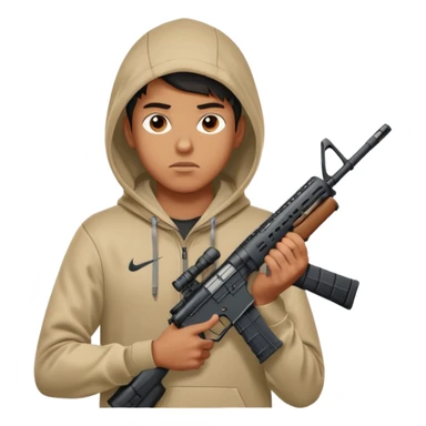 
Fais moi un jeune taliban qui ressemble qui tient une AR15 avec un hoodie a capuche, capuché, avec la cagoule nike therma fit hood sticker