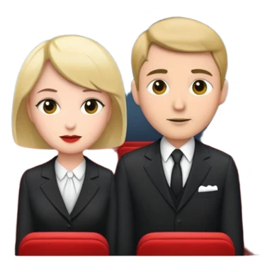 a theatrical theater，with one short hair lady and one man wear suit sticker