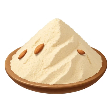 small mound of almond flour, pale ivory, fine and slightly grainy, matte, soft and airy, natural beige, no bowl, scoop, or packaging, just the flour, soft lighting, emoji scale sticker