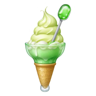 Create an emoji with a clear rounded glass, bright transparent green soda, vanilla ice cream scoop
 sticker