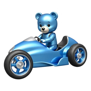  Metallic blue and lightly chrome-accented  kid-sized race car for teddy bear with custom aero body and rear wing and motorcycle wheels  sticker