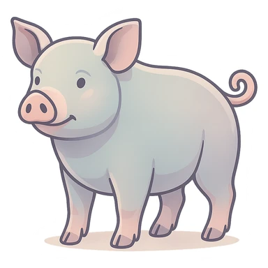 Edit the image to depict a pig as the symbol of the year in Feng Shui, Chinese Eastern style. Use thin clean contours, soft rounded shapes, and a pastel palette with colors #98B5BC, #B5B3C1, #C9A3C9, #E4C0CA, #F7DCD1, #F7C0AA. Include detailed shadows and highlights with soft lighting. The background should be transparent. The style should be less cute, without decorative elements. The silhouette and appearance should match the reference. sticker