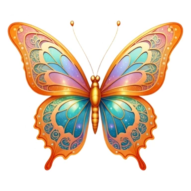 Pastel sparkly orange glittery iridescent rainbow transparent butterfly with detailed intricate patterns sticker