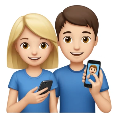 Make an emoji of a girl who is teaching a boy how to make emojis - girl is giving instructions and boy is on phone learning how to make emojis. sticker